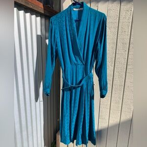 Elegant Teal belt dress- 100% silk
